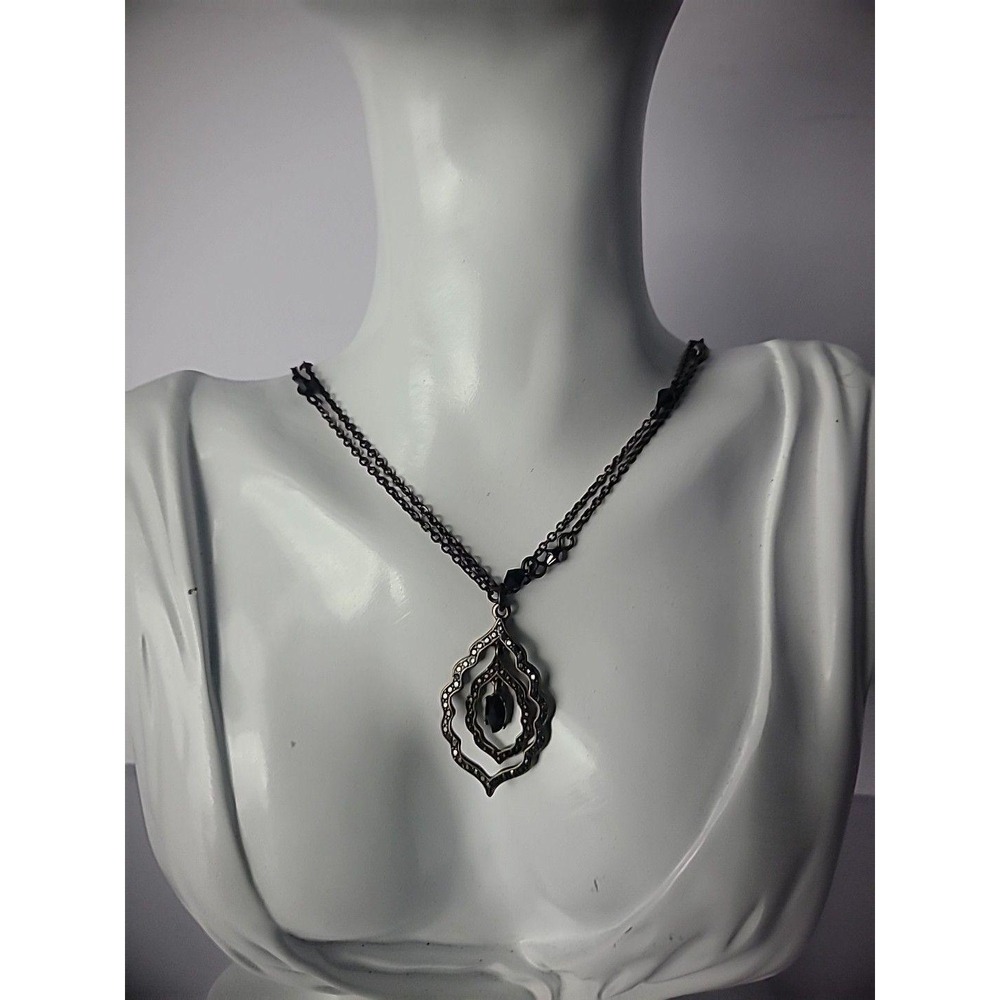 Vintage SAQ Gold Tone Multi Strand Beaded Necklace Triple Tier Pendant Jewelry‎